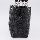 Christian Dior Lady Dior Chain Bag Patent Leather Black Silver Auth BA14101V-4