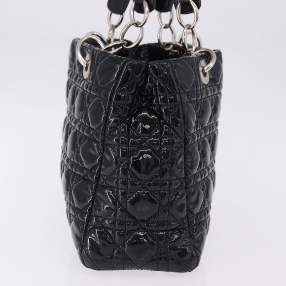 Christian Dior Lady Dior Chain Bag Patent Leather Black Silver Auth BA14101V