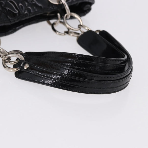 Christian Dior Lady Dior Chain Bag Patent Leather Black Silver Auth BA14101V