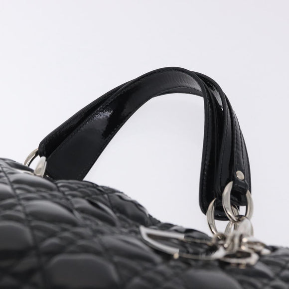 Christian Dior Lady Dior Chain Bag Patent Leather Black Silver Auth BA14101V