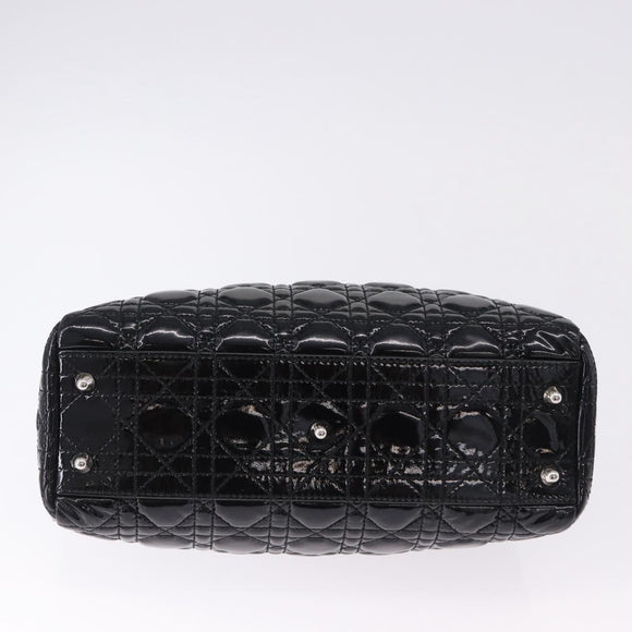 Christian Dior Lady Dior Chain Bag Patent Leather Black Silver Auth BA14101V
