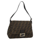 FENDI Zucca Canvas Mamma Baguette Shoulder Bag Black Brown Auth BA14103V-1