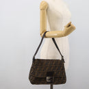 FENDI Zucca Canvas Mamma Baguette Shoulder Bag Black Brown Auth BA14103V-23