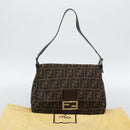 FENDI Zucca Canvas Mamma Baguette Shoulder Bag Black Brown Auth BA14103V-12