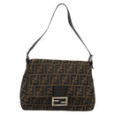 FENDI Zucca Canvas Mamma Baguette Shoulder Bag Black Brown Auth BA14103V-13