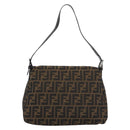 FENDI Zucca Canvas Mamma Baguette Shoulder Bag Black Brown Auth BA14103V-2