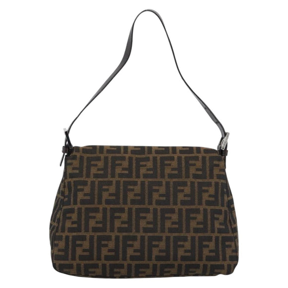 FENDI Zucca Canvas Mamma Baguette Shoulder Bag Black Brown Auth BA14103V