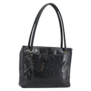 CHANEL Tote Bag Patent Leather Black Gold CC Auth BA14104-1