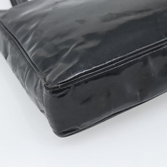 CHANEL Tote Bag Patent Leather Black Gold CC Auth BA14104