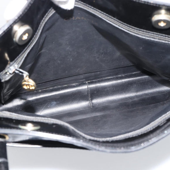 CHANEL Tote Bag Patent Leather Black Gold CC Auth BA14104