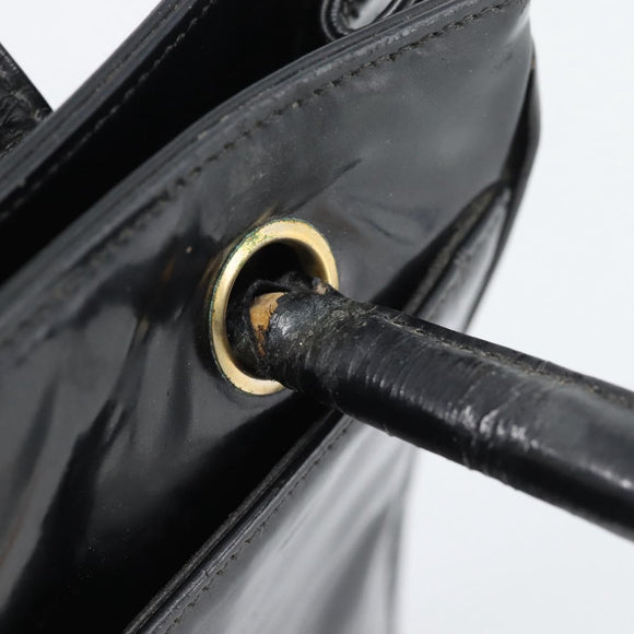 CHANEL Tote Bag Patent Leather Black Gold CC Auth BA14104