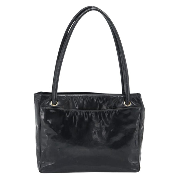 CHANEL Tote Bag Patent Leather Black Gold CC Auth BA14104