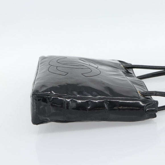 CHANEL Tote Bag Patent Leather Black Gold CC Auth BA14104