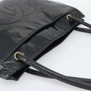 CHANEL Tote Bag Patent Leather Black Gold CC Auth BA14104-6