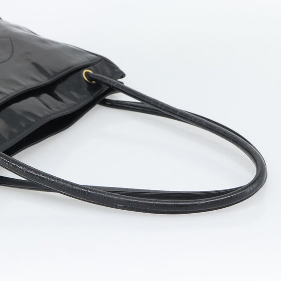 CHANEL Tote Bag Patent Leather Black Gold CC Auth BA14104