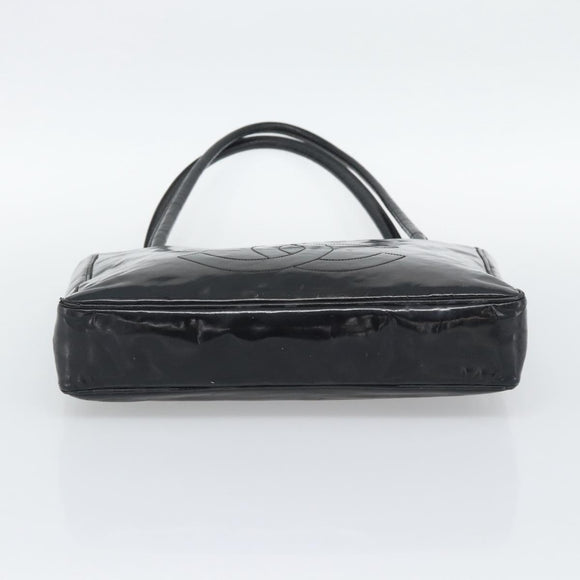 CHANEL Tote Bag Patent Leather Black Gold CC Auth BA14104