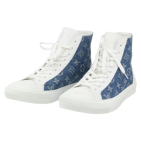 LOUIS VUITTON Monogram Denim Tattoo Line High Top Sneakers Blue LV Auth BA14108M