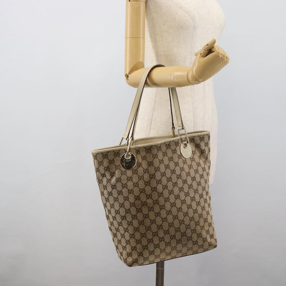 GUCCI GG Canvas Tote Bag Beige Gold 120836 Auth BA14113