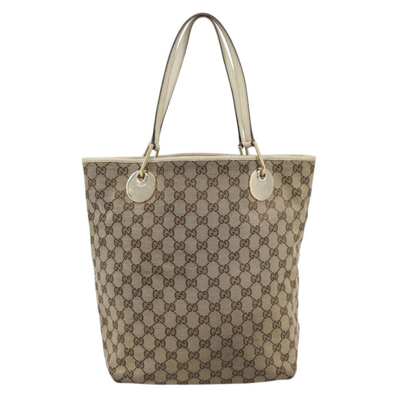 GUCCI GG Canvas Tote Bag Beige Gold 120836 Auth BA14113