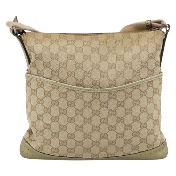 GUCCI GG Canvas Shoulder Bag Beige Gold 145857 Auth BA14114
