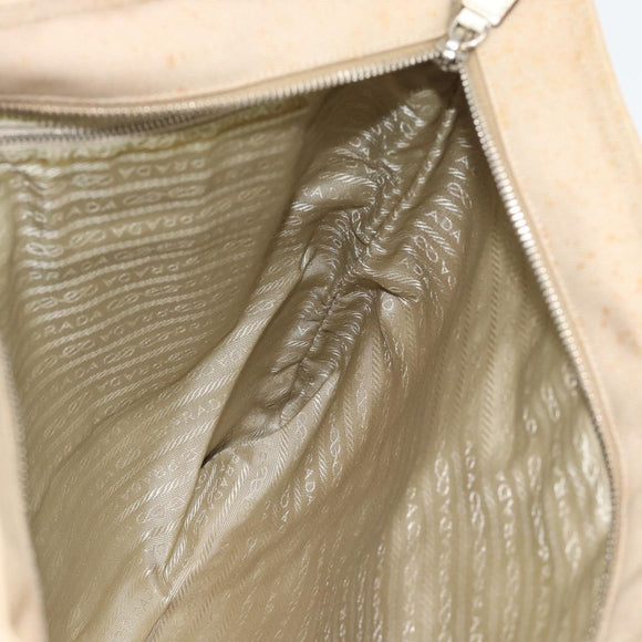 PRADA Tote Bag Canvas Beige Silver Auth BA14115
