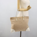 PRADA Tote Bag Canvas Beige Silver Auth BA14115-25