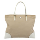 PRADA Tote Bag Canvas Beige Silver Auth BA14115-13