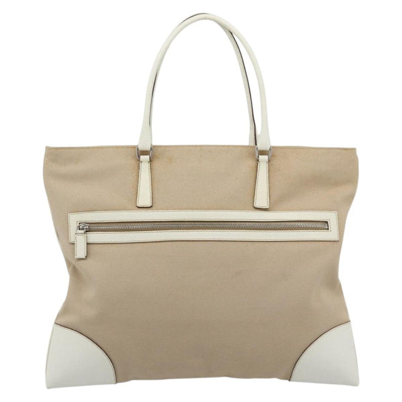 PRADA Tote Bag Canvas Beige Silver Auth BA14115