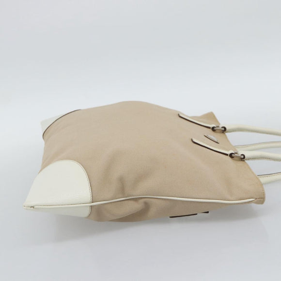 PRADA Tote Bag Canvas Beige Silver Auth BA14115
