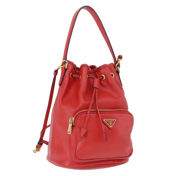 PRADA Purse Hand Bag Leather 2way Red Gold Auth BA14119V
