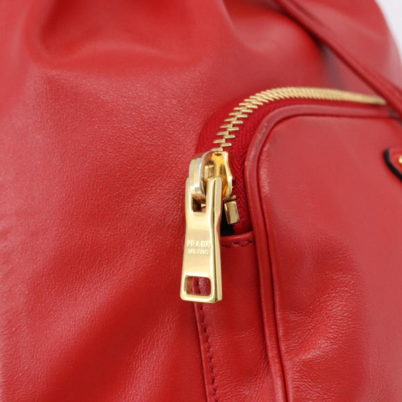 PRADA Purse Hand Bag Leather 2way Red Gold Auth BA14119V