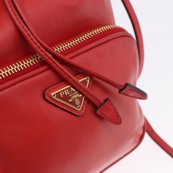 PRADA Purse Hand Bag Leather 2way Red Gold Auth BA14119V