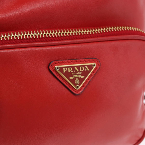 PRADA Purse Hand Bag Leather 2way Red Gold Auth BA14119V