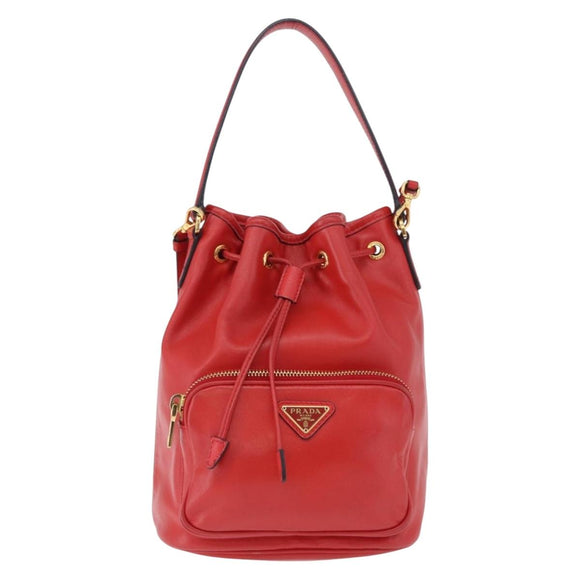 PRADA Purse Hand Bag Leather 2way Red Gold Auth BA14119V
