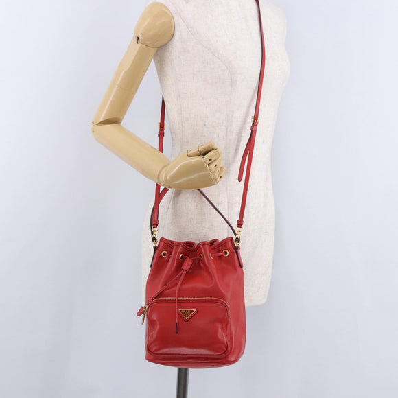PRADA Purse Hand Bag Leather 2way Red Gold Auth BA14119V