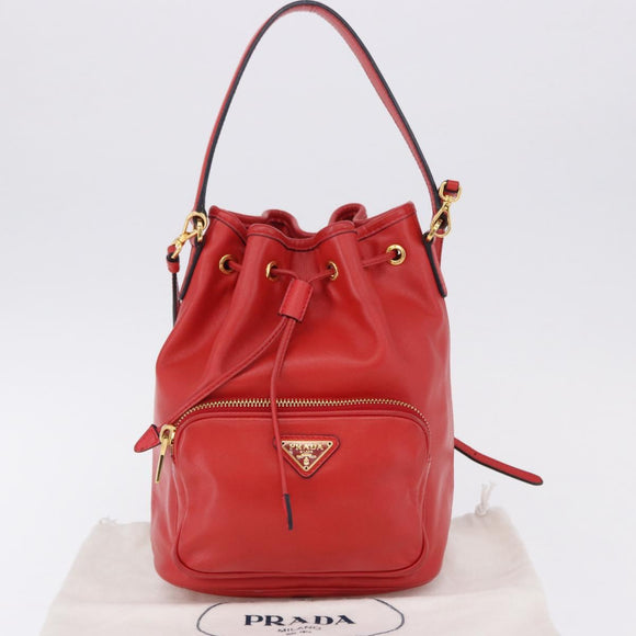 PRADA Purse Hand Bag Leather 2way Red Gold Auth BA14119V
