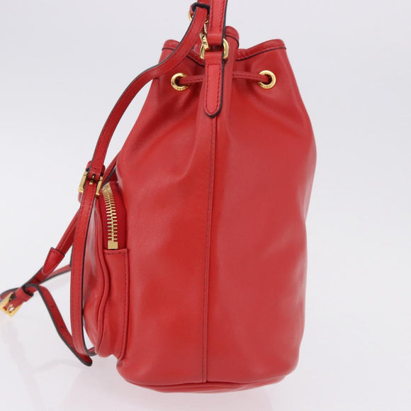 PRADA Purse Hand Bag Leather 2way Red Gold Auth BA14119V