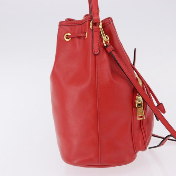 PRADA Purse Hand Bag Leather 2way Red Gold Auth BA14119V