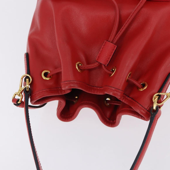 PRADA Purse Hand Bag Leather 2way Red Gold Auth BA14119V