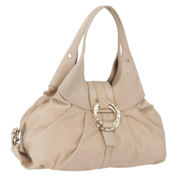 BVLGARI Chandra Tote Bag Leather Beige Gold Auth BA14122