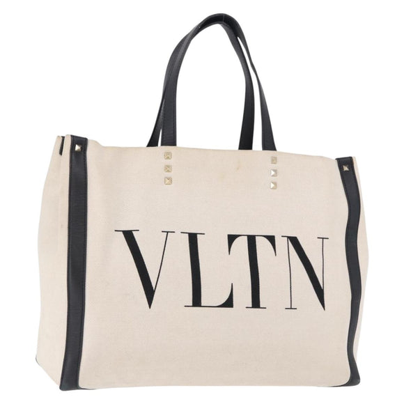 VALENTINO Tote Bag Canvas Ivory Gold Auth BA14128