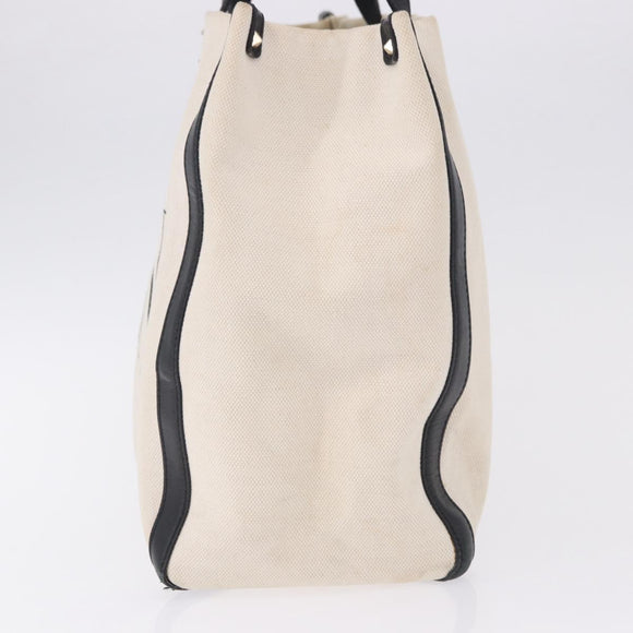 VALENTINO Tote Bag Canvas Ivory Gold Auth BA14128
