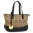 Burberrys Nova Check Hand Bag Canvas Beige Gold Auth BA1414-1