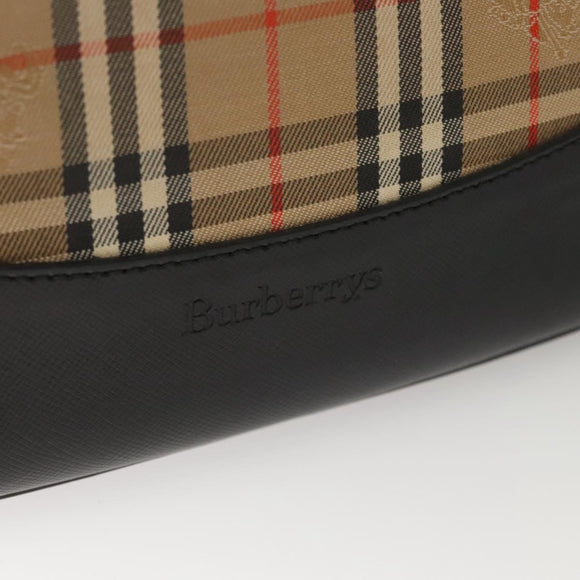 Burberrys Nova Check Hand Bag Canvas Beige Gold Auth BA1414