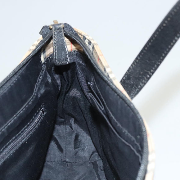 Burberrys Nova Check Hand Bag Canvas Beige Gold Auth BA1414