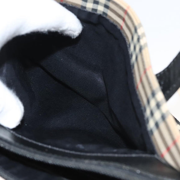 Burberrys Nova Check Hand Bag Canvas Beige Gold Auth BA1414