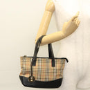 Burberrys Nova Check Hand Bag Canvas Beige Gold Auth BA1414-25