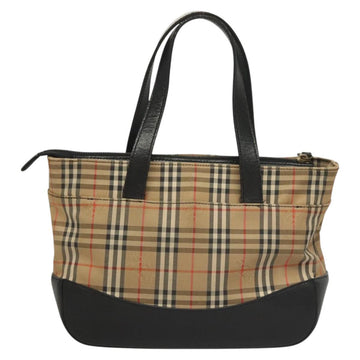 Burberrys Nova Check Hand Bag Canvas Beige Gold Auth BA1414 - 0