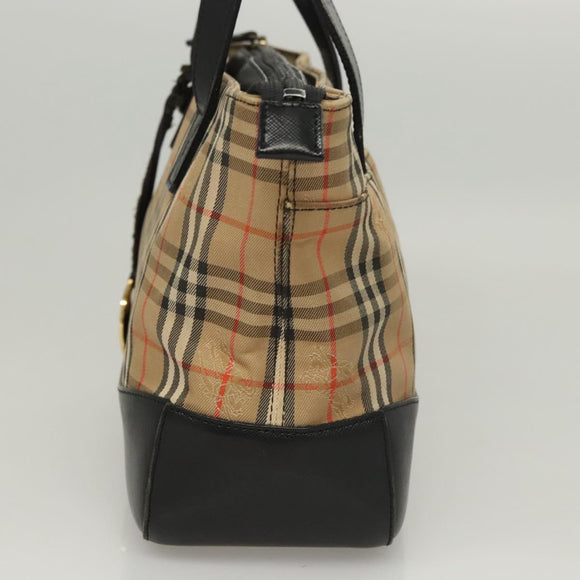 Burberrys Nova Check Hand Bag Canvas Beige Gold Auth BA1414
