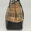 Burberrys Nova Check Hand Bag Canvas Beige Gold Auth BA1414-4